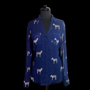 Zebra 🦓 in the Sky Cute&Fun Blouse Size S Solid Blue with Zebras Women’s Teens